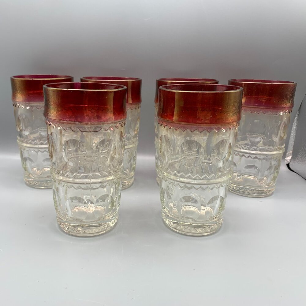 Vintage Colony Glass Kings Crown Ruby Flash Thumbprint Tumbler Glasses set of 6